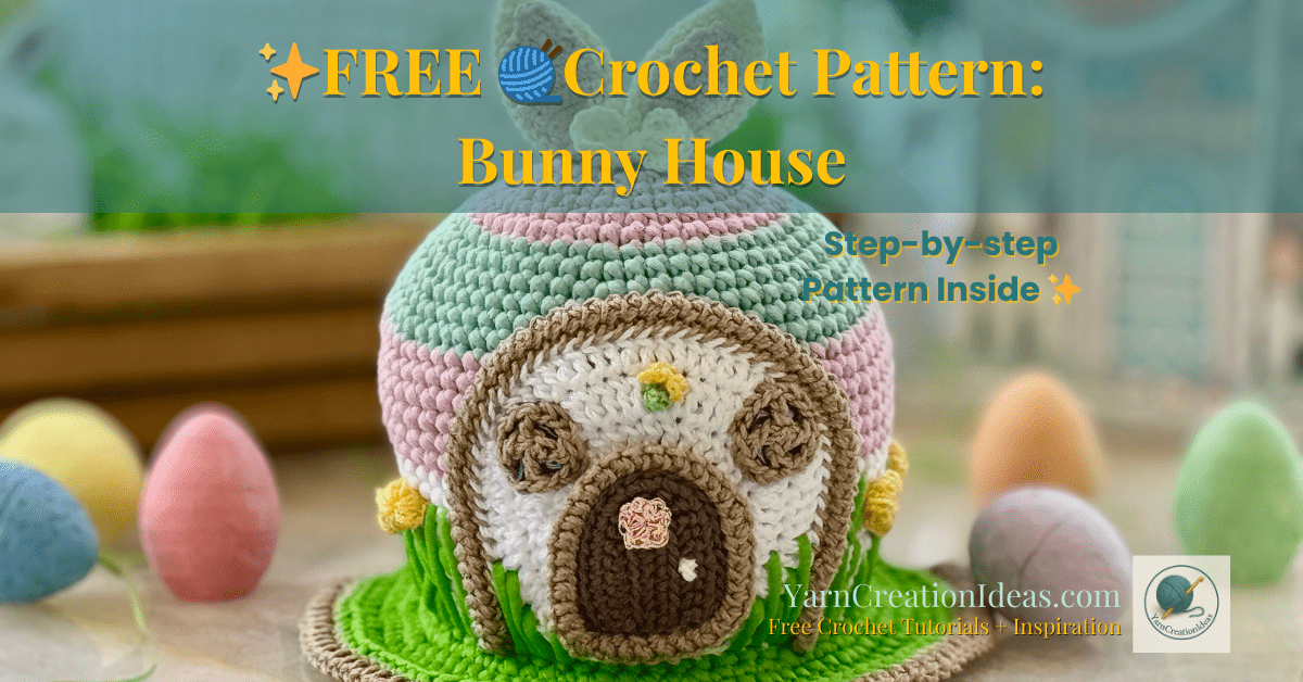 Learn how to crochet a whimsical bunny house with this free step-by-step pattern and video tutorial. Perfect for spring, Easter decor, or fairy gardens!