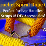 Bright yellow and orange crochet spiral rope cords with gold hardware on a marble surface, perfect for bag handles and DIY straps.