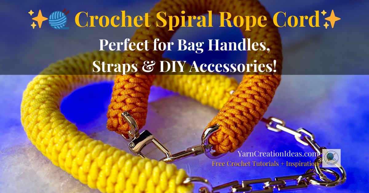 Bright yellow and orange crochet spiral rope cords with gold hardware on a marble surface, perfect for bag handles and DIY straps.